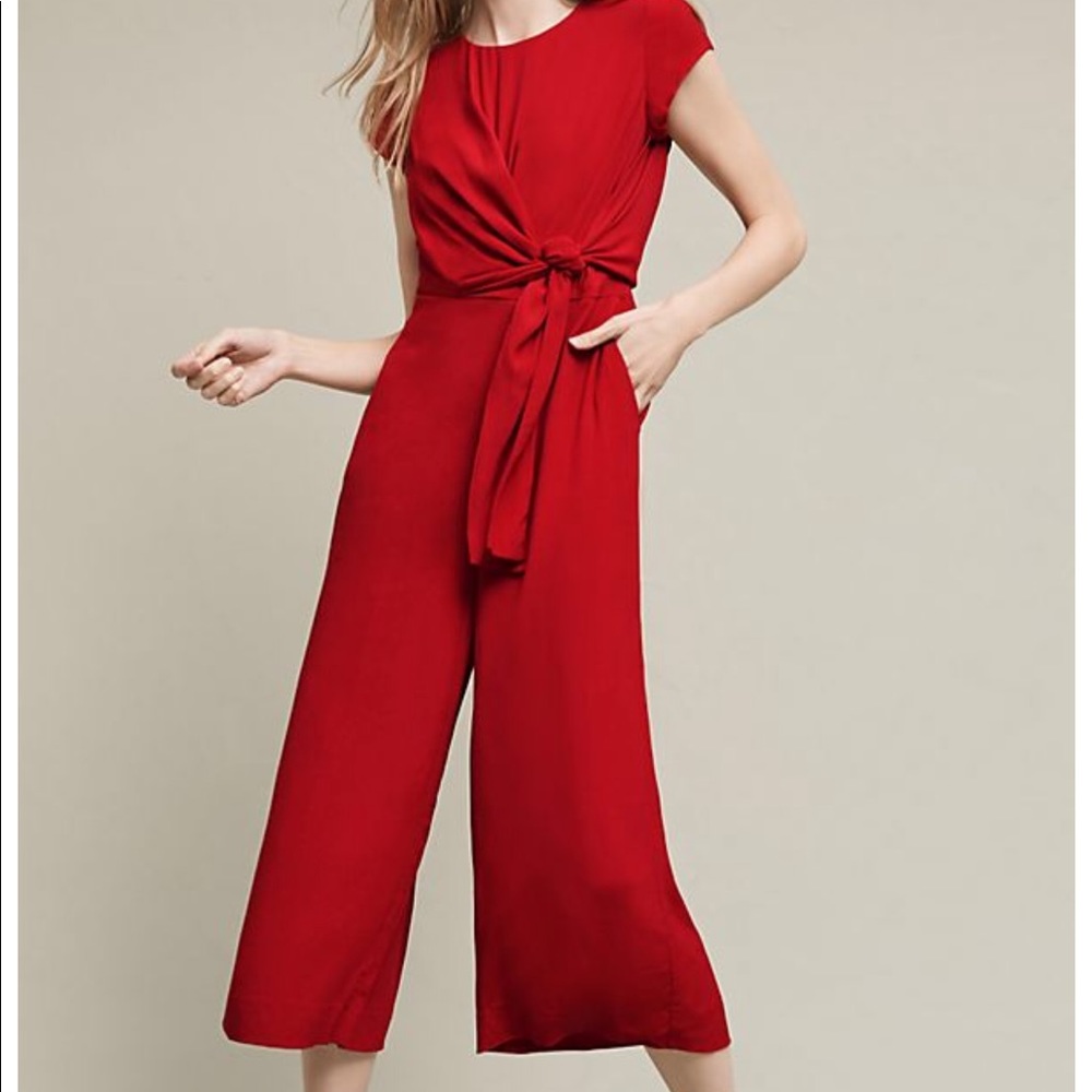 Anthropologie Red Jumpsuit